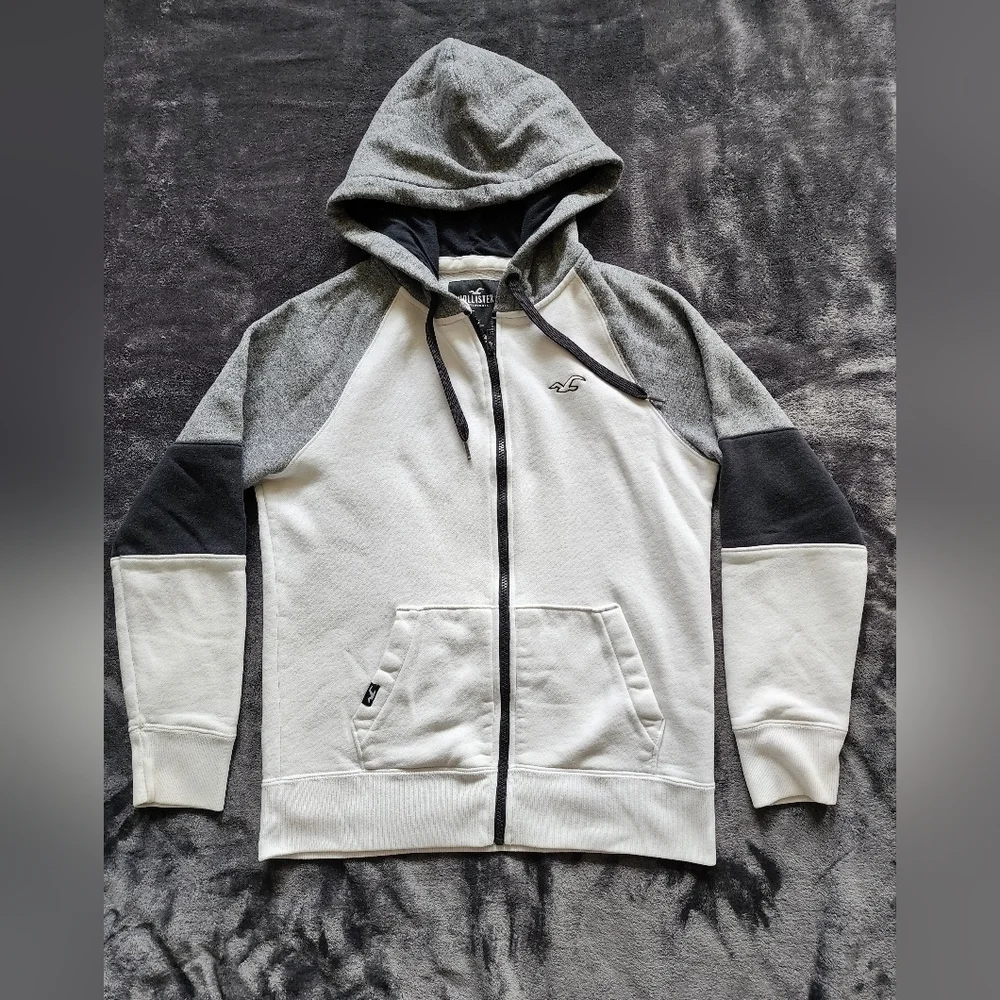 UNISEX Hollister California White Cotton Fleece Full Zip Hoodie size XS